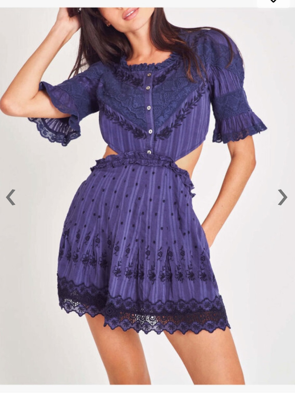 LoveShackFancy Delina Cutout Mini Dress Midnight Navy Blue Cotton Women’s XL